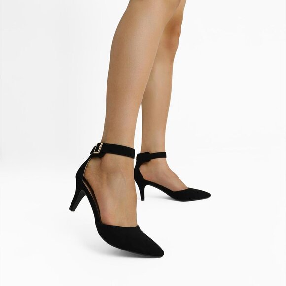 Dream Pairs Women's Black Nubuck Faux Suede pointed Toe Kitten Heels Pumps Shoes - Picture 5 of 7